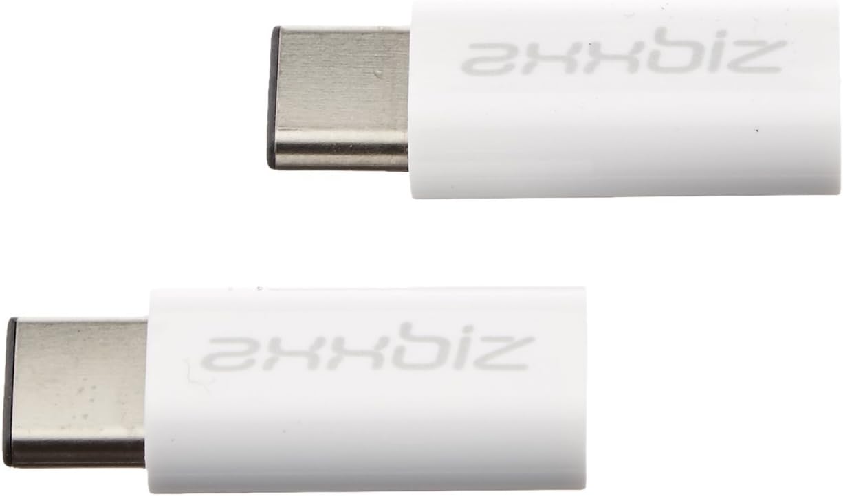 Axxbiz CableBiz-C010W, USB 2.0 Type C to Micro USB Adapter - C Male to Micro Female - for Nexus 5X - 6P - 2 pcs Pack - White