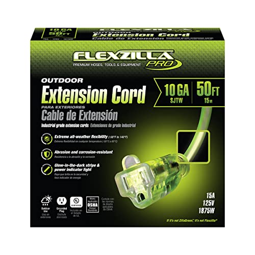 Flexzilla Pro Extension Cord, 10/3 AWG SJTW, 50 ft., Lighted Plug
