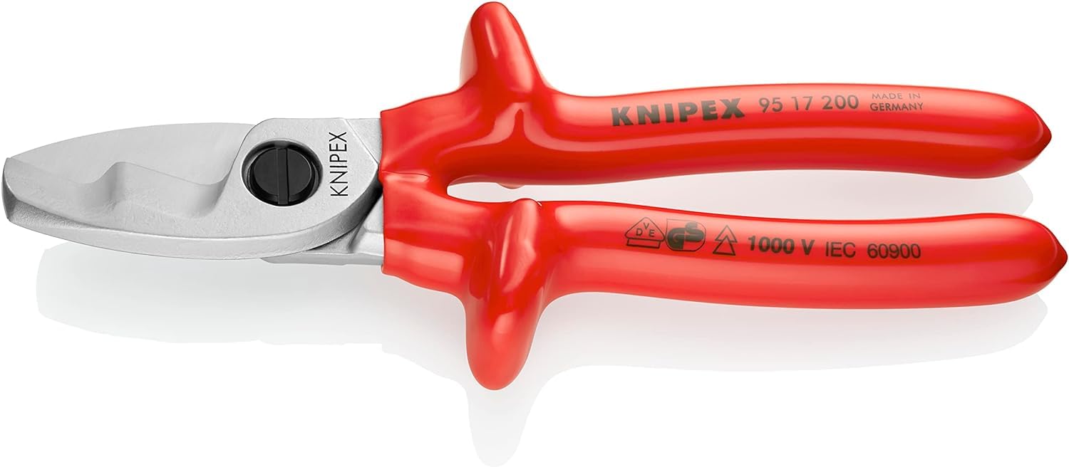 KNIPEX Cable Shears, 200 mm, Chrome-plated, Multicolored, Copper & Aluminium, Modern Style, Twin Cutting Edge