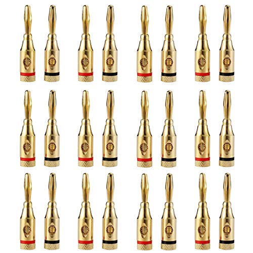 Speaker Connectors Terminal Fospower Banana Plugs 12 Pairs / 24 Pcs, Closed Screw 24K Gold Plated Banana Spe Speaker Wire Connector