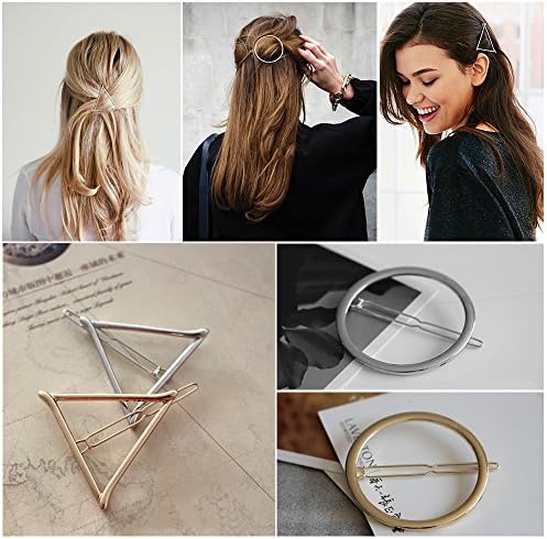 4pcs Gold Silver Hollow Triangle and Hoop Round Circle Geometric Metal Hairpin Hair Clip Clamps