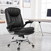 YAMASORO Ergonomic Office Chair with Flip-Up Arms and Comfy Headrest PU Leather High-Back Computer Desk Chair (black-3286)