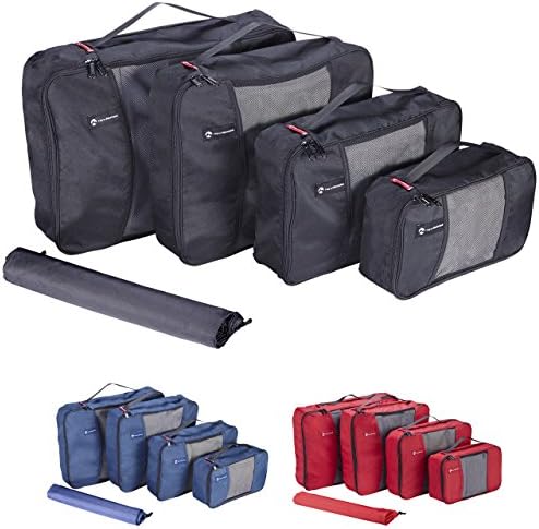Premium Set of 4 Packing Cubes with BONUS Laundry Bag, Superior Travel Organizer Fits Inside Suitcases, Light Weight, Durable Fabric &amp; Zippers, Highest Quality Materials (Black)