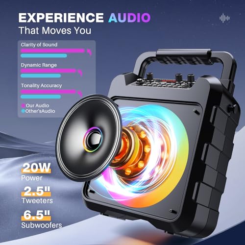 Karaoke Machine Microphone for Adults Kids, Exssary Portable Bluetooth Speaker with 2 Wireless Karaoke Microphone PA System with Lights Supports TWS/TF Card/USB/AUX for Family Home Party