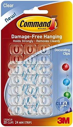 CMD ProductsHalloween Lights Hanging Clips Invisible Clear Hooks Removable No Damage x20 Clips x24 Strips Self Adhesive Transparent Decorating Clips Strips Lights Xmas Lights By Command