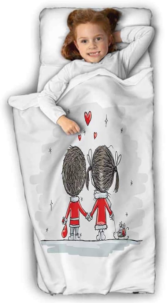 Love Child Nap Mat Couple Holding Hands Winter Stars and Valentines Hearts Christmas Cartoon Great for Boys and Girls Scarlet Cocoa Silver 50X20 INCH