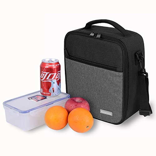 Amersun Lunch Bag with Firm Foil,Reusable Insulated Oxford Lunch Box School Cooler Picnic Holder with Shoulder Strap for Kids Boys Men Women Girls,Spill-resistant( Black Gray ) - Thumbnail 3