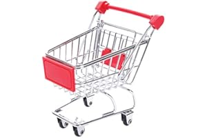 Mini Shopping Cart Trolley Supermarket Handcart Utility Cart Mode Basket Toy for Desktop Decoration Showpiece Red