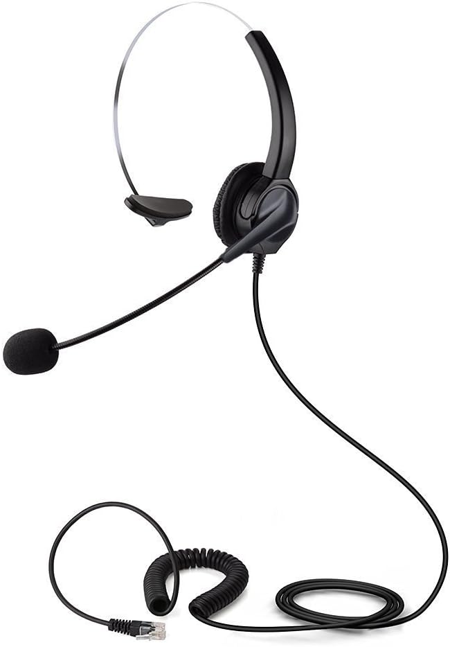 PChero 6ft Hands-free Call Center Noise Cancelling Corded Monaural 4-Pin RJ9 Crystal Head Headset Headphone with Mic for Cisco IP Desk Phones