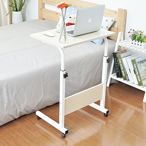 Soges Adjustable Lap Table Portable Laptop Computer Stand Desk Cart Tray Side Table for Bed Sofa Hospital Nursing Reading Eating, White 05-1-60W