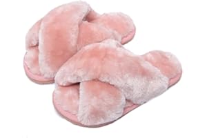 Fadezar Girls Fluffy Cute Fuzzy Slippers - Open Toe Warm Fur Slides Cross Band Plush Slip on House Indoor Slippers