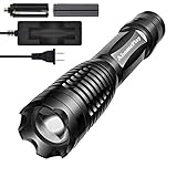 AhomePlay Waterproof Tactical Flashlight - CREE XM-L T6 LED, 900 Lumen, 5 Modes, Adjustable Focus, Rechargeable 18650 Battery and Charger Included - White Light