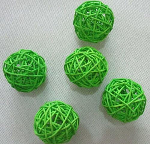 10pcs Handmade Wicker Rattan Balls, Garden, Wedding, Party Decorative Crafts, Vase Fillers, Rabbits, Parrot, Bird Toys (5CM, 5# Light Green)