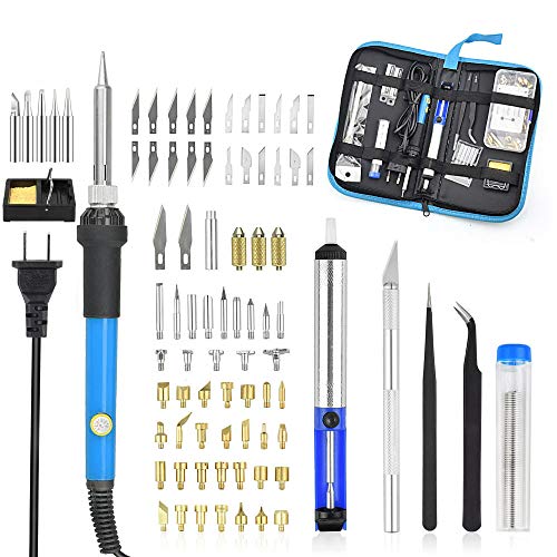 Toolour Soldering Iron Wood Burning Kits 82Pcs, Adjustable Temperature Pyrography Pen with Wood Embossing/Carving/Soldering Tips, Tin Wire, Desoldering Pump, Tweezers, Stand and Carrying Case