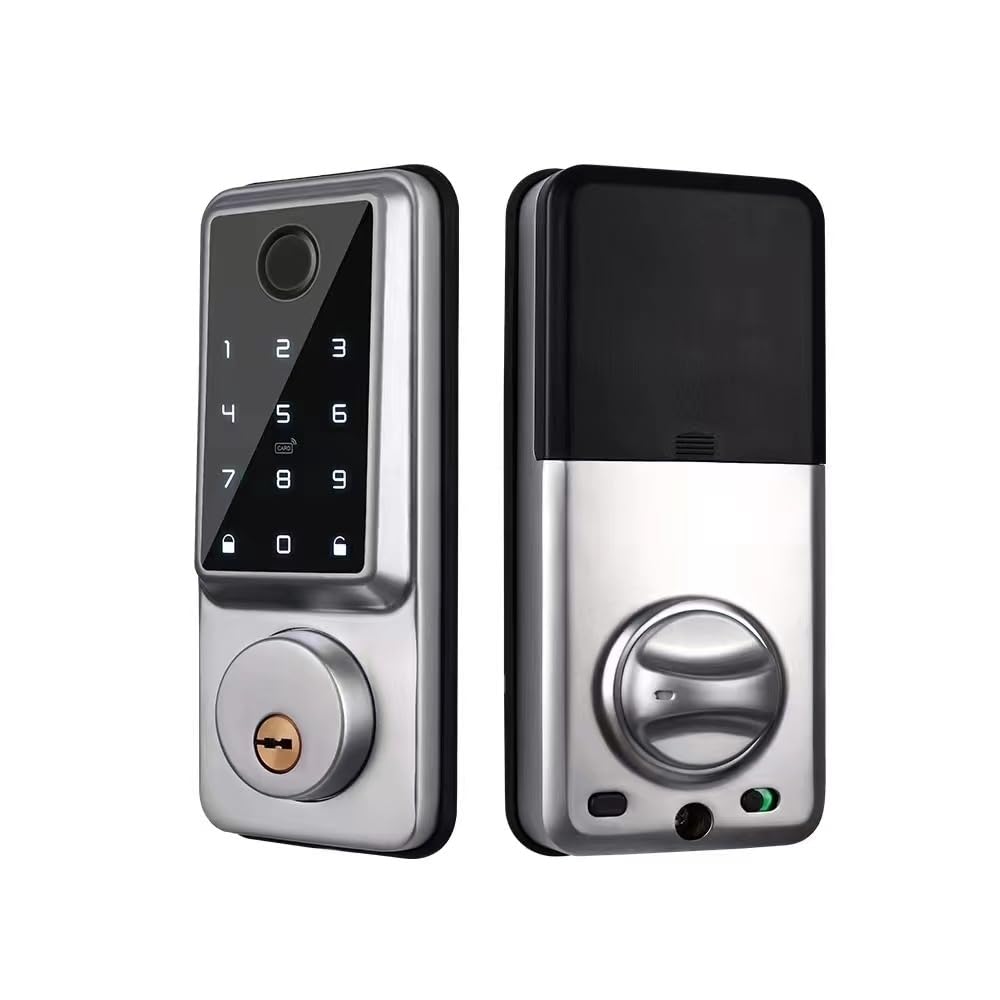 Qivine Smart Door Lock, Electronic Fingerprint Lock Front Door Keyless Keypad Door Lock, APP Control Digital Auto Touchscreen Code Lock with IC Card and Key for Home Office