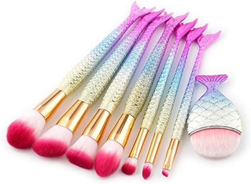 Makeup Brushes set Professional 8PCS 3D Mermaid Glitter Make up Brushes Set Eye shadow Powder Foundation Lip Contour Eyeliner Eyebrow Cosmetic Brush Gift for Valentine's Day
