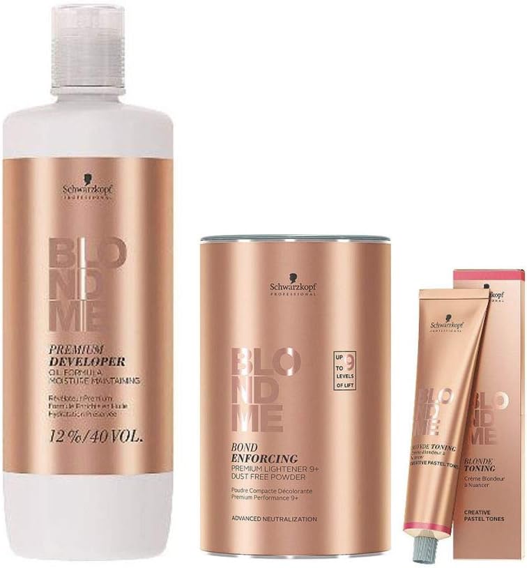 BlondMe Colour Combo Developer 12%/40Vol, Bond Enforcing Powder and x3 Lilac Toner