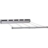 Household Essentials Steel and Aluminum 5‑Line Retractable Wall‑Mounted Dryer Slim Space‑Saving Laundry Rack, White Finish