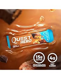 Quest Nutrition Vanilla Caramel Hero Barra de proteínas, bajo en carbohidratos, sin gluten, QHBCT10, 1