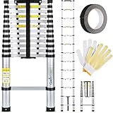 Telescoping Ladder 12.5 Ft – Aluminum Telescopic Extension Folding Step Ladder Extends – Climb Up to Loft or Attic w/ Multi-Purpose Work Ladders – 330 LB Load - by Gad’s Quality