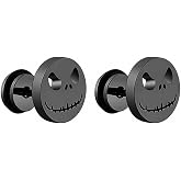 Stainless Steel Black/Silver Jack Skellington Cut-Out Round Circle Button Stud Post Earrings（10mm） ER72