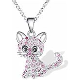 Caiyao Cute Cat Kitty Pendant Necklace with Crystal Link Chain Sweet Gift Women Jewelry Necklace