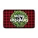 AVOIN Merry Christmas Boxwood Wreath Decorative Buffalo Plaid Doormat, 18 x 30 Inch Winter Holiday Non-Skid Floor Mat Switch Mat Indoor Outdoor Home Garden