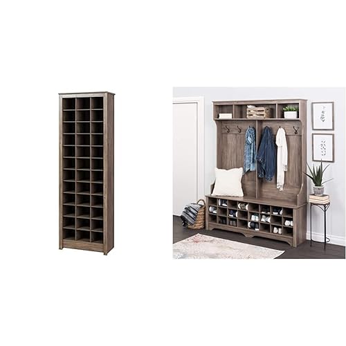 Prepac 36 Pair Shoe Storage Rack, Drifted Gray 24 Shoe Cubby