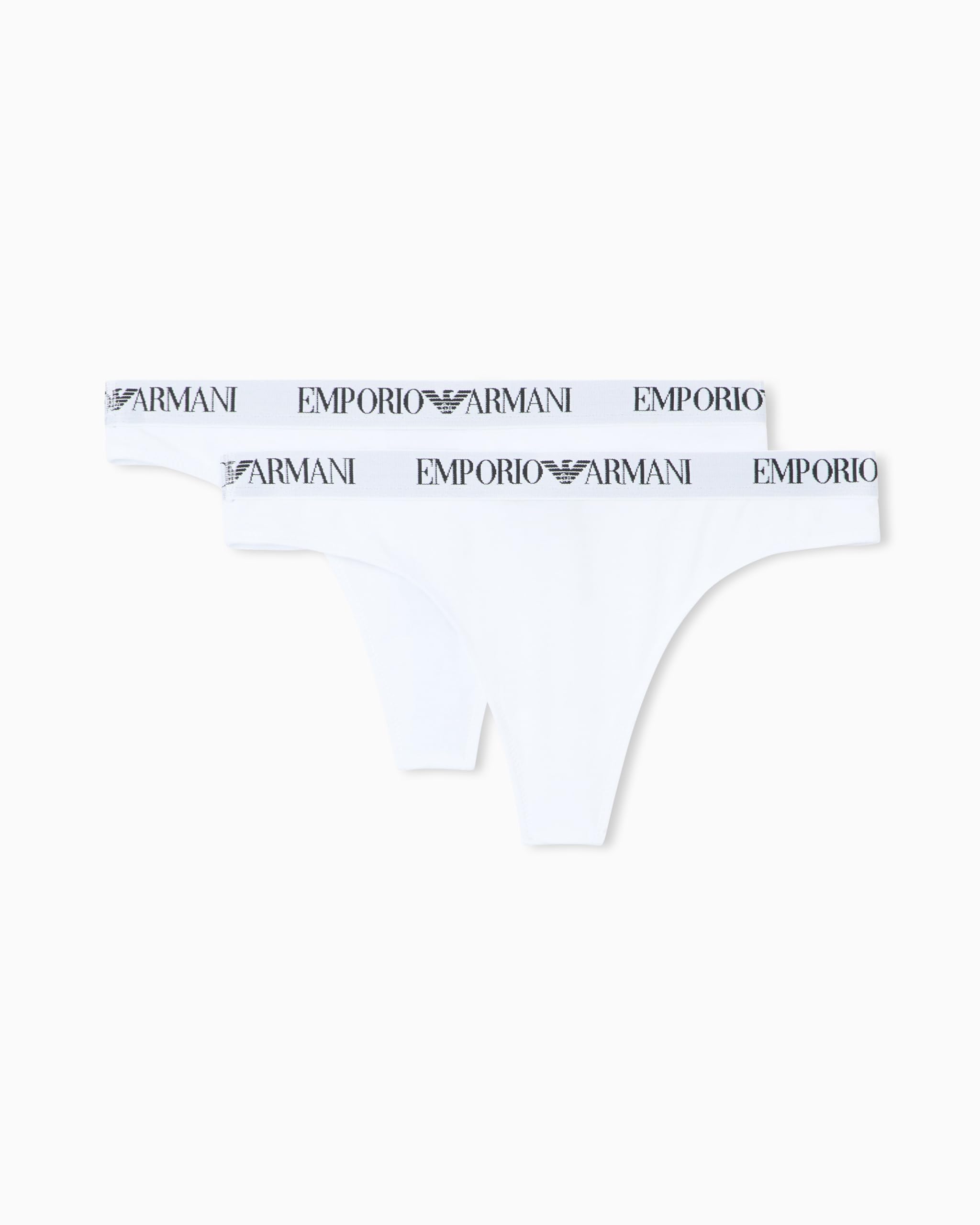 Emporio Armani Women's Essential Cotton 2-Pack Thong, White, XL, weiß/weiß, XL