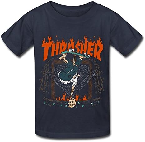 Losnger Kid's Thrasher Hellride Funny Skull Skating T Shirt S