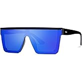 SOJOS Square Big Sunglasses Women Thick Frame Flat Top Mirrored Sunnies Shades Goggle Siamese Lens SJ2117