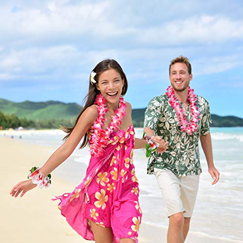 Livder 30 Pieces Hawaiian Flower Leis Necklaces, Bracelets and Hair Clips, Tropical Island Beach Theme Party Decorations Supplies, Colorful