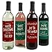 Big Dot of Happiness Red and Green Christmas - Holiday Decorations for Women and Men - Wine Bottle Label Stickers - Set of 4