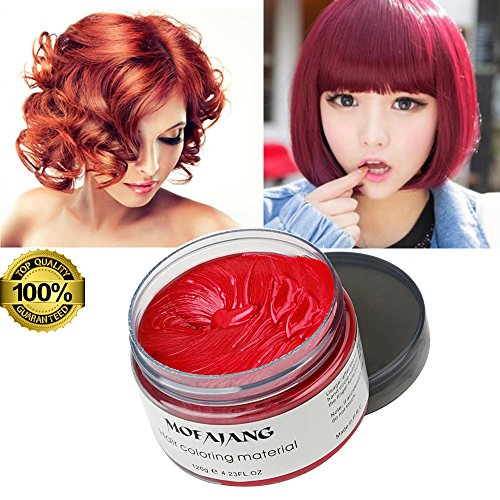 Mofajang Red Hair Color Wax, Temporary Hairstyle Cream 4.23 oz Hair Pomades, Natural White Hairstyle Wax for Party, Cosplay, Halloween, Date (Red)