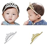 Gellwhu 2pcs Baby Girl Crown Headband Head Wrap Hair Band Headwear Gold Silver