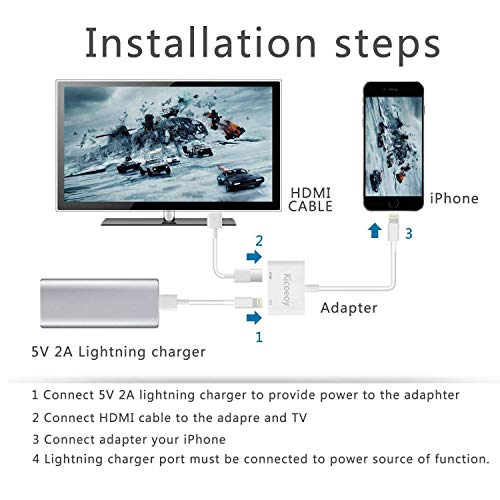 Compatible with iPhone iPad to HDMI Adapter Converter, Kicoeoy Digital AV Adapter 1080p HD TV Connector Cable Compatible with iPhone Xs Max XR X 8 7 6Plus iPad Pro Mini Air to TV Projector (White) - Thumbnail 3
