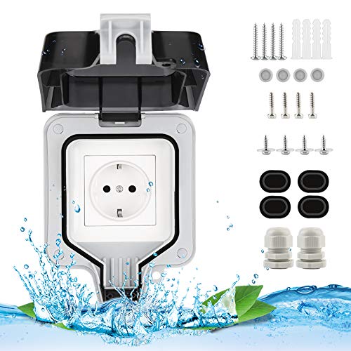 Außensteckdose, Staubdicht Steckdose Wandsteckdose für Außenbereich, IP66 Wetterfest Outdoor Steckdose Schutzkontakt…