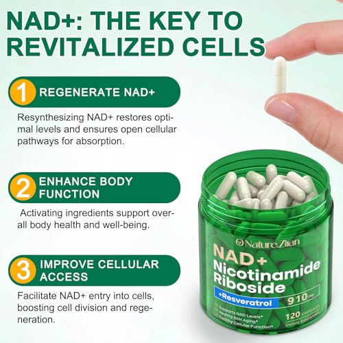 O NATURE ZIRAN Suplemento De Nad, Ribósido De Nicotinamida De Nad De 910 Mg Para Hombres Y Mujeres, Resveratrol De Ribósido De Nicotinamida Liposomal, Para El Antienvejecimiento, La Energía, La Conc
