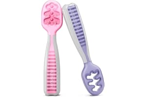 NumNum Pre-Spoon GOOtensils | Baby Spoon Set (Stage 1 + Stage 2) | BPA Free Silicone Self Feeding Toddler Utensils | for Kids Ages 6 Months+, 1-Pack, Two Spoons, Frosty Lilac/Rosebud