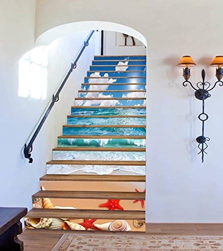 Estrellaw Beach Shell Landscape Stair Risers Decoration Photo Mural Vinyl Decal Wallpaper Murals Wallpaper Mural (13x H:18cm x W:94cm (7"x37"))