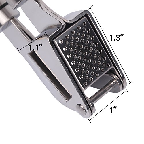 HiramWare Garlic Press, Stainless Steel Garlic Mincer with Peeler and Cleaning Brush, also Called Garlic Crusher or Garlic Squeezer, Dish-washer Safe Kitchen Gadgets, Tube Roller Made of