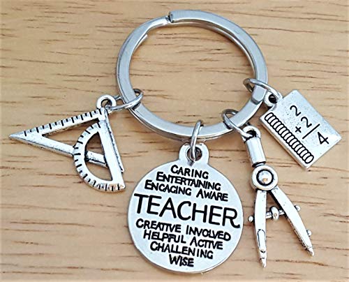 Math Teacher Keychain, Mathematics Teacher Keychain, Teacher Keychain, Architect, Architectural Engineer Teacher, Geometry, Compass, Math Book, Math Ruler, Teacher Gift, Math Teacher Key Ring