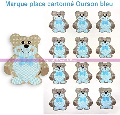 Sheet of 12 Seater Cardstock Teddy Bear Brown and Heart Blue