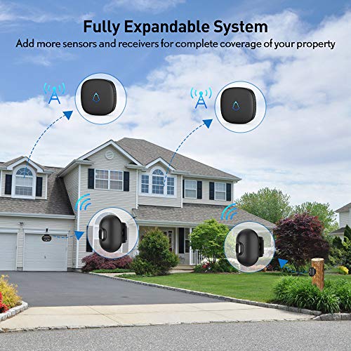 Driveway Alarm, 328ft Long Transmission Range Weatherproof Motion Sensor Detector DIY Security Alert System for Home, Business, Outdoor Property Safety (32 Chimes / 5 Volumes/LED Indicator)