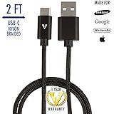 vCharged Black 2 FT USB-C Nylon Braided Cable for Galaxy, Pixel, Android, Nintendo &amp; More - High Speed Performance &amp; Durable Cord