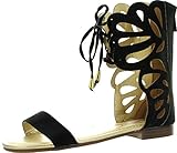 Anna Fantacy-3 Lady Mid Calf Boot Cut Out Lace Up Gladiator Cage Flat Zip Sandal