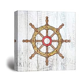 Square Rustic Sailing Themed Wooden Ship Captain Steering...