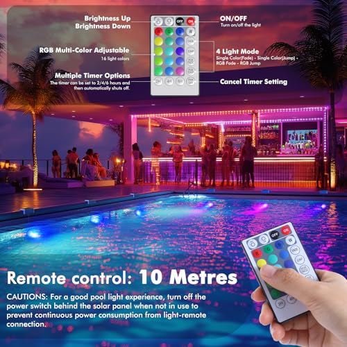 Quntis Set of 2 Solar Pool Lights, LED Solar Pool Lights with Remote Control [Multicoloured & Warm White] for Spa, Aquarium, Garden, Fountain, Party, IP68 Waterproof Solar Pool Lights, 1500 mAh