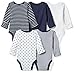 Moon and Back Baby Set of 5 Organic Long-Sleeve Bodysuits, Navy Sea, 24 Months