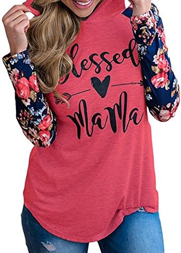 HONEY BOUTIQUE Women Casual Long Sleeve Pullover Floral Print Hoodie Sweatshirts Red